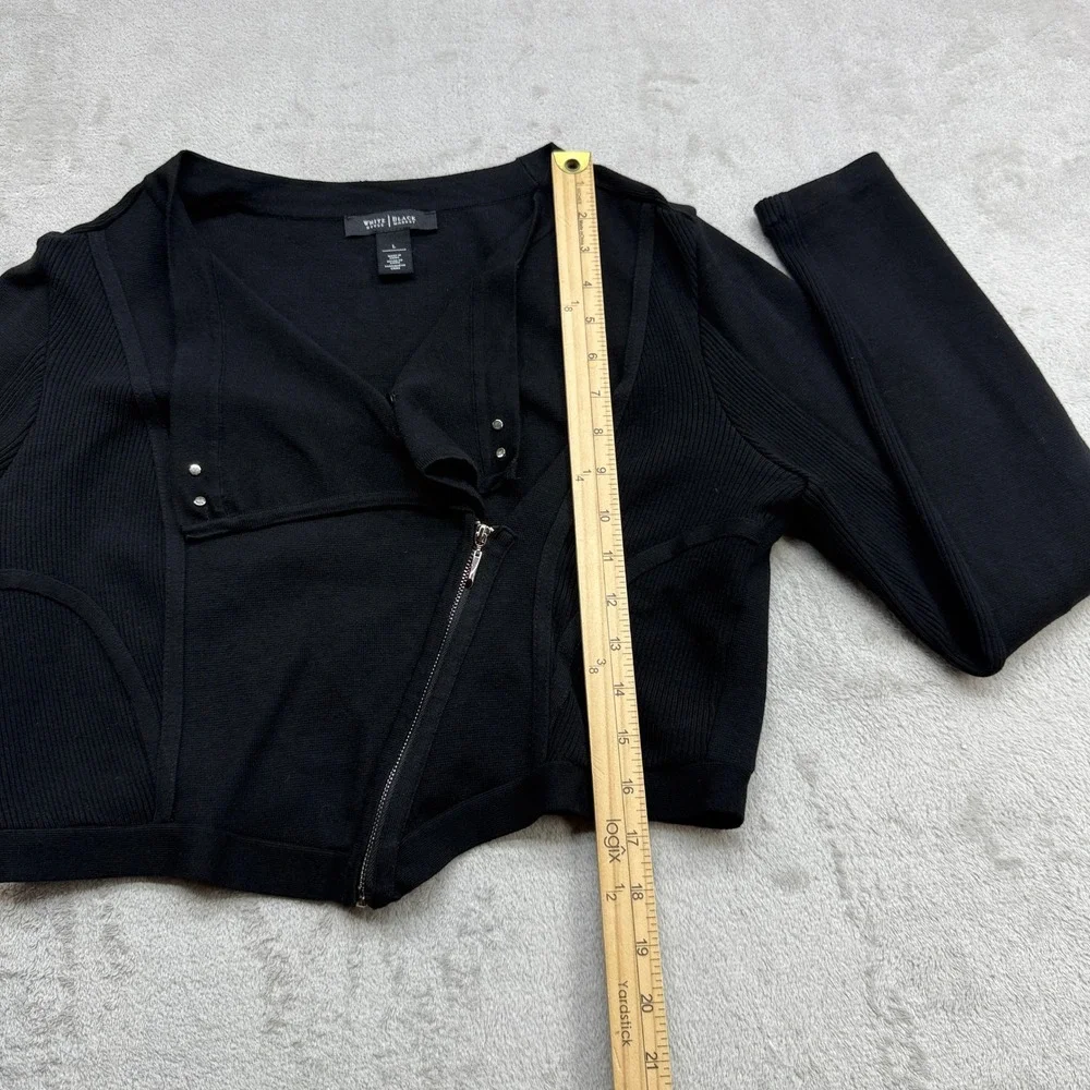 White House Black Market Cardigan Women Large Black Asymmetrical Zip Moto Ribbed
